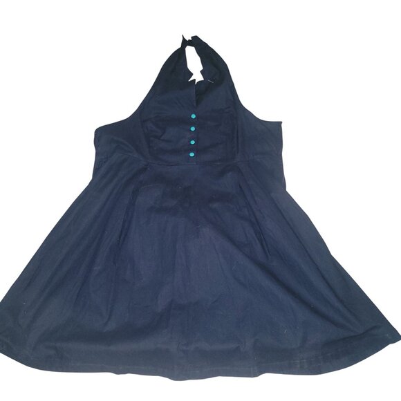 MODCLOTH  New Plus size 3X Retro Navy Halter Dress Teal Buttons Designer Y2K 90s - Picture 1 of 6